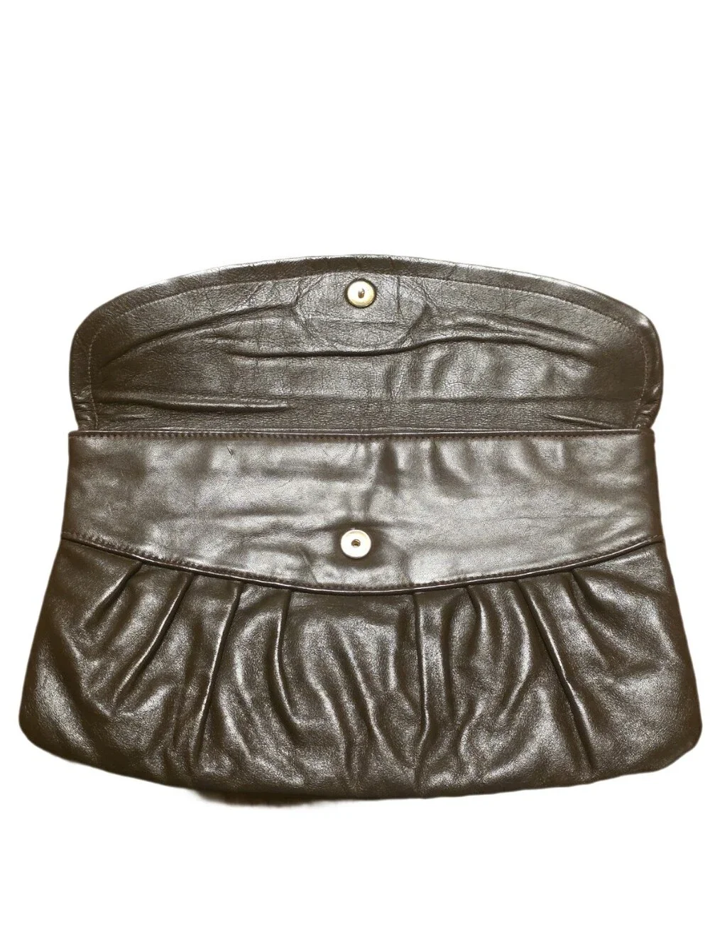 Vintage Mid- Century Brown Leather Ruched Clutch Bag EUC